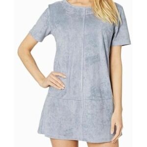 Bishop + Young Dusty Blue Faux Suede Short Sleeve Shift Mini Dress XS $168